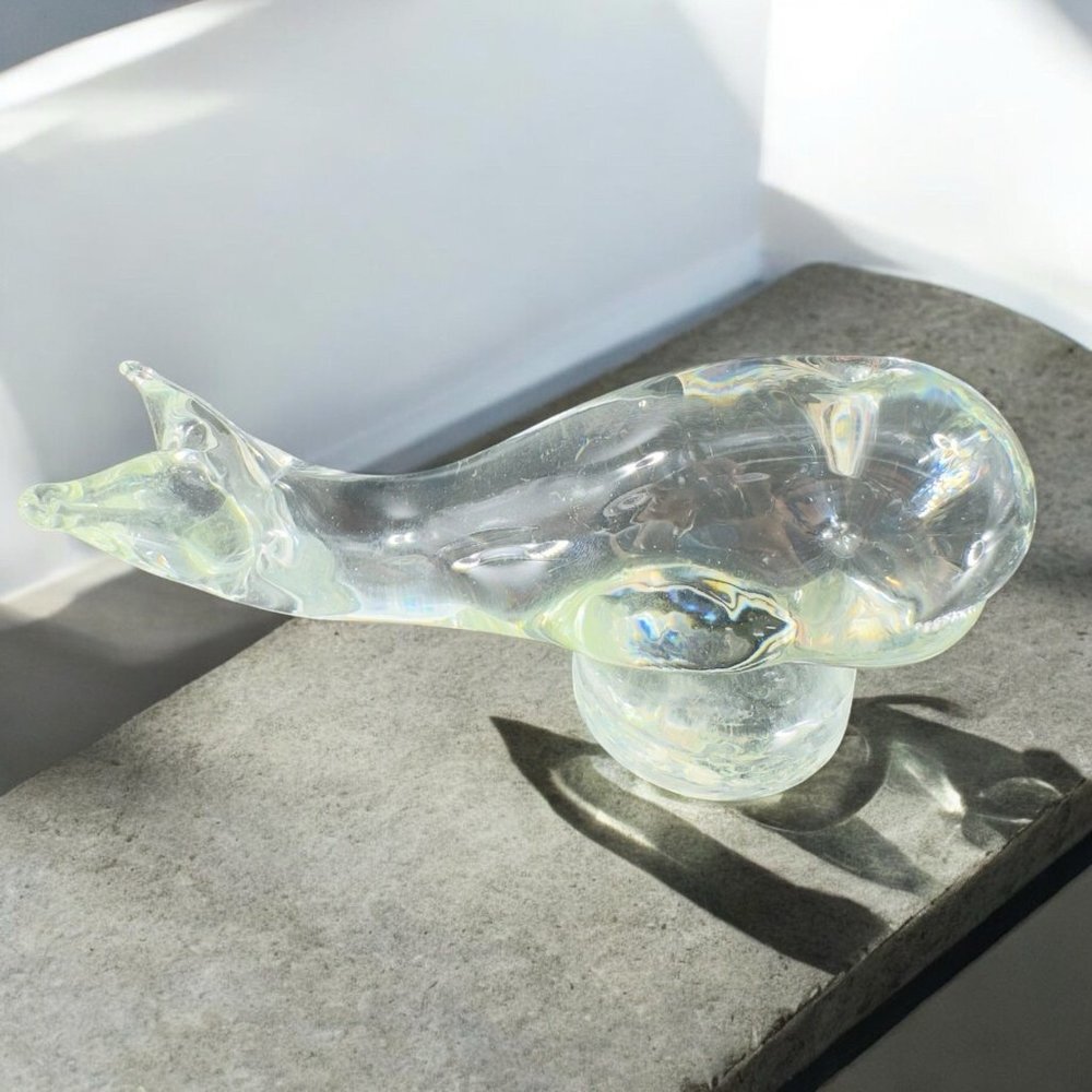 Vintage Venetian Hand Blown Clear Glass Whale Sculpture Figurine Decor Glass VTG